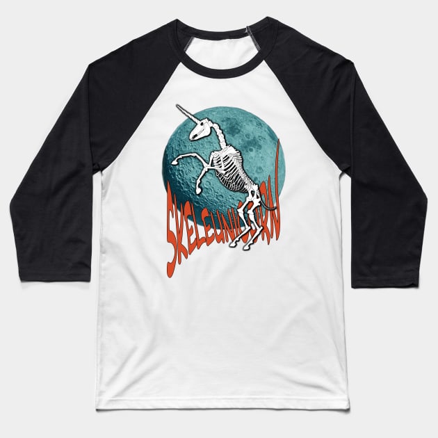 SkeleUnicorn Halloween Skeleton Design Baseball T-Shirt by StephJChild